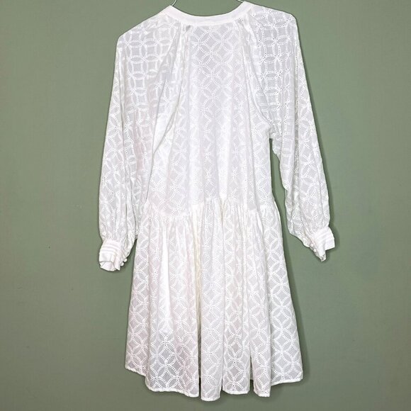 Aoxwomen Minidress sz S Eyelet Boho Cottagecore Hi Lo Hem Peasant Sleeve NWT - Picture 2 of 10